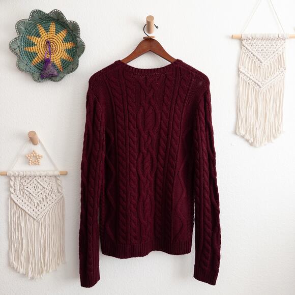 Burgundy Cable Knit Sweater ASOS Design Size Small - Picture 4 of 7